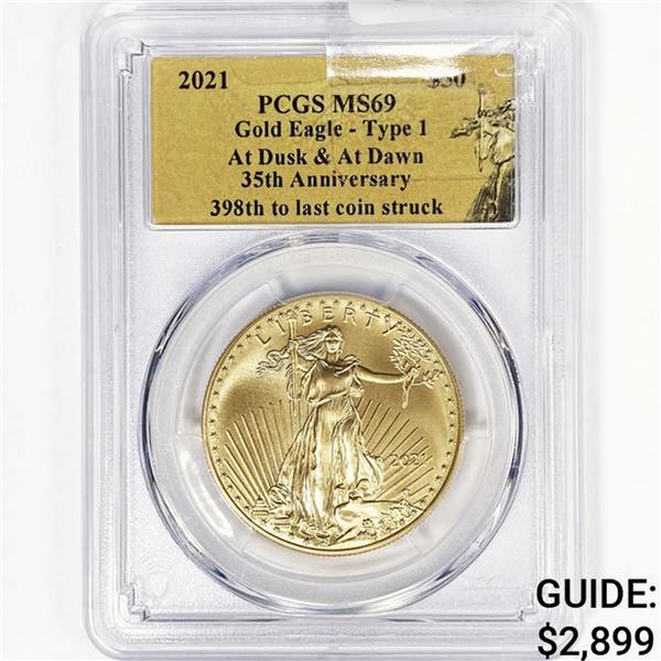 2021 $50 1oz A.G.E. PCGS MS69 Ty 1, 35th Anniv.