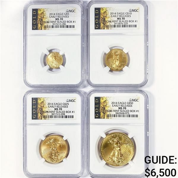 2014 Set (4) $5, $10, $25, $50 A.G.E. NGC MS70