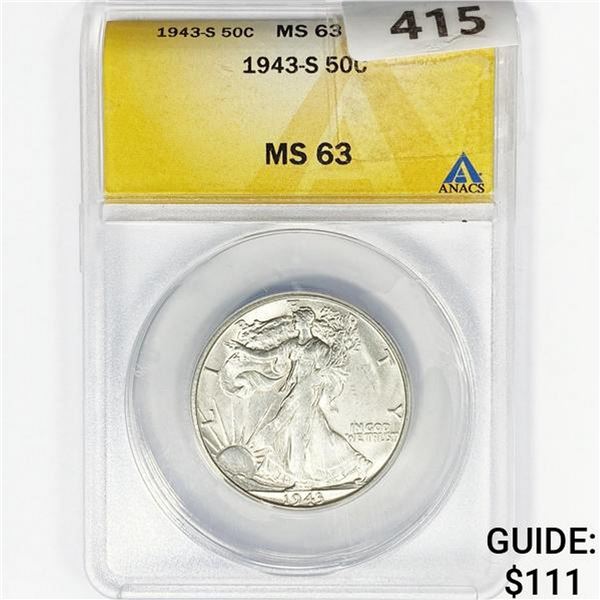 1943-S Walking Liberty Half Dollar ANACS MS63