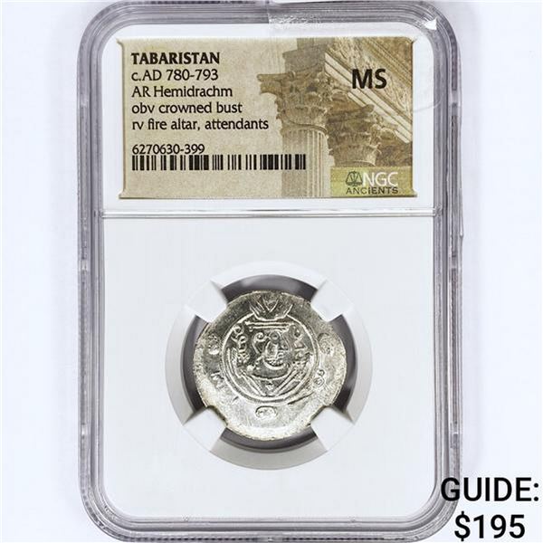 780-793 AD Tabaristan Silver Hemidrachm NGC MS