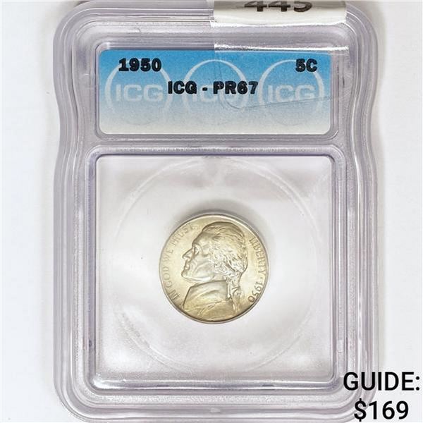 1950 Jefferson Nickel ICG PR67