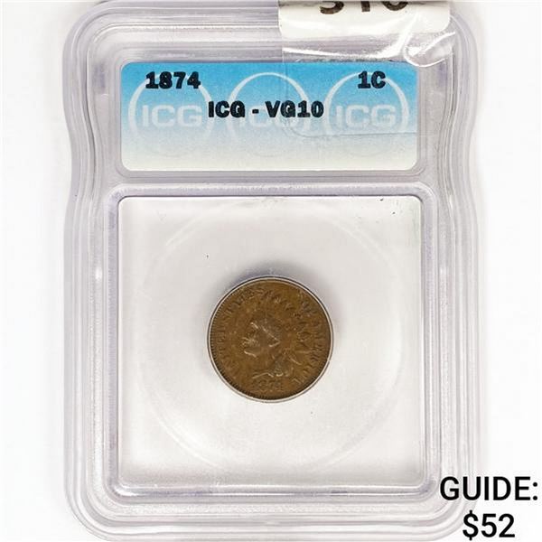 1874 Indian Head Cent ICG VG10