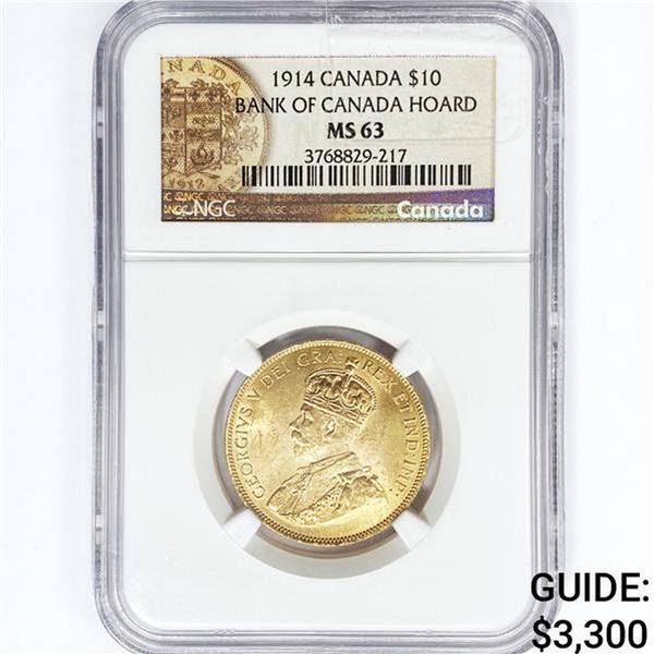 1914 Canada .48ozt Gold $10 NGC MS63