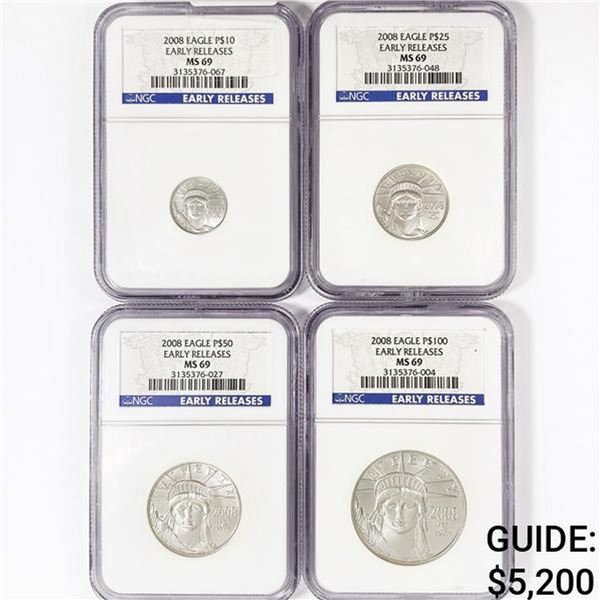 (4) US 1.64oz. Platinum Peace Eagle NGC MS69 2008