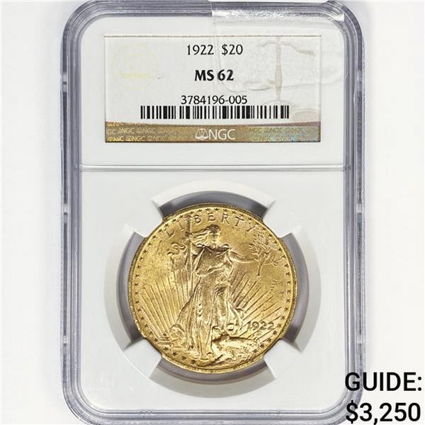 1922 $20 Gold Double Eagle NGC MS62