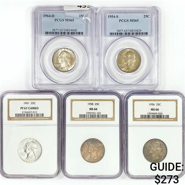 (5) US Washington Quarters PCGS,NGC 1954-1964