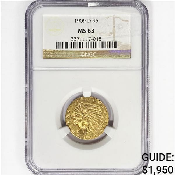 1909-D $5 Gold Half Eagle NGC MS63