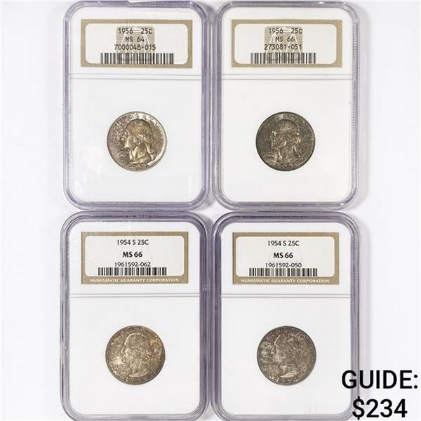 (4) US Washington Quarters NGC MS 1954-1956