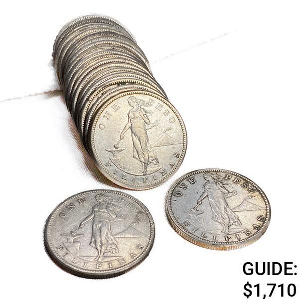 1907 US Philippines Silver Peso Roll (19 Coins)