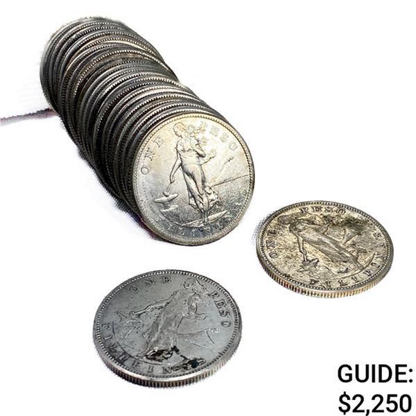 1908 US Philippines Silver Peso Roll (25 Coins)