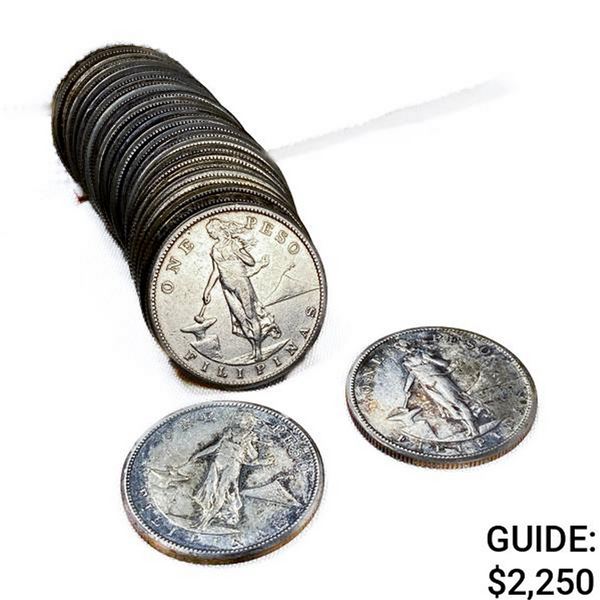1908 US Philippines Silver Peso Roll (25 Coins)