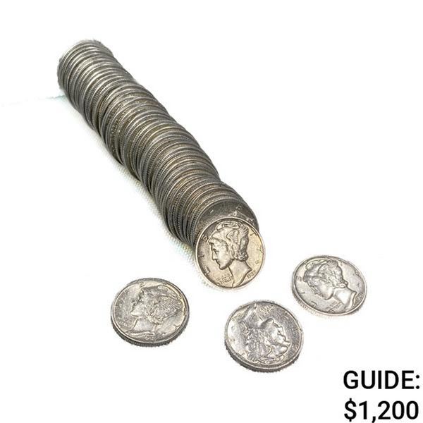 1934-1945 Mercury Silver Dime Roll GEM UNC (50 Co