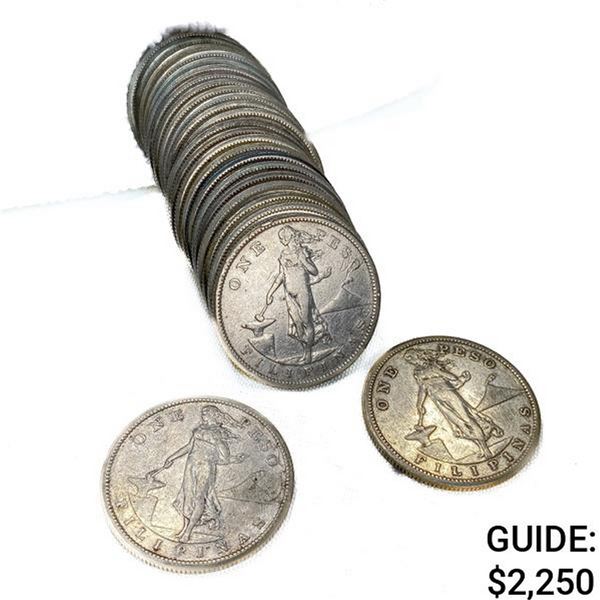 .1907 US Philippines Silver Peso Roll (25 Coins)