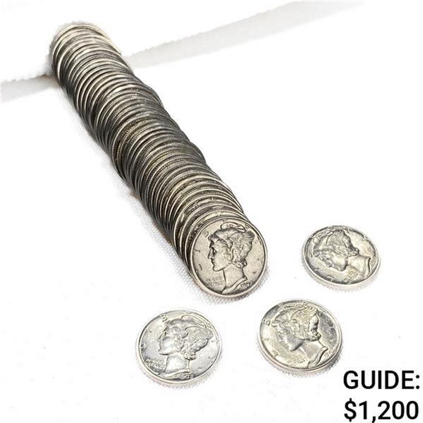 1935-1945 Mercury Silver Dime Roll GEM UNC (50 Co