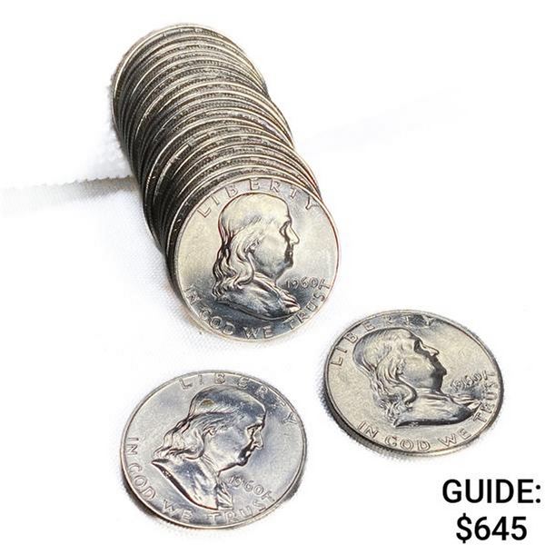 1960 Franklin Half Dollar Roll GEM UNC (20 Coins)