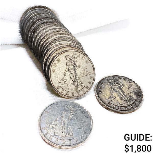 1903 US Philippines Silver Peso Roll (20 Coins)