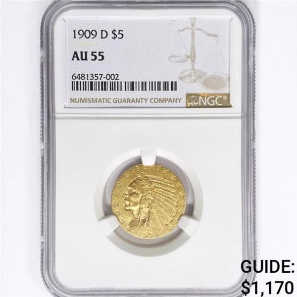 1909-D $5 Gold Half Eagle NGC AU55