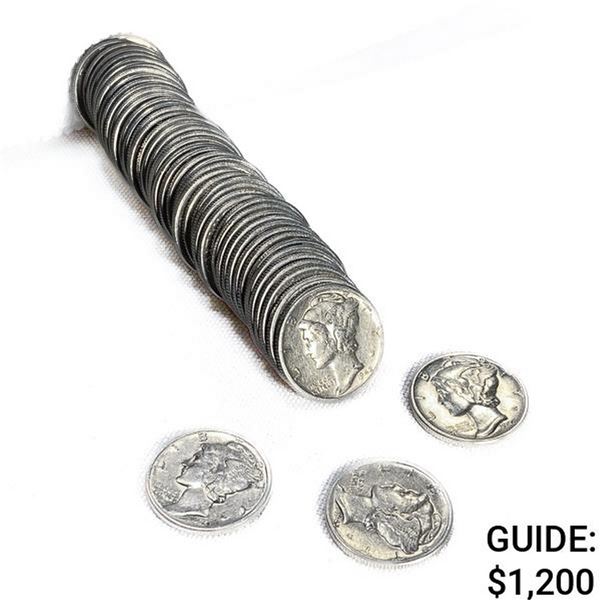 1936-1945 Mercury Silver Dime Roll GEM UNC (50 Co
