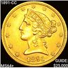 Image 1 : 1891-CC $5 Gold Half Eagle UNCIRCULATED