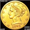 Image 1 : 1892-CC $5 Gold Half Eagle CLOSELY UNCIRCULATED