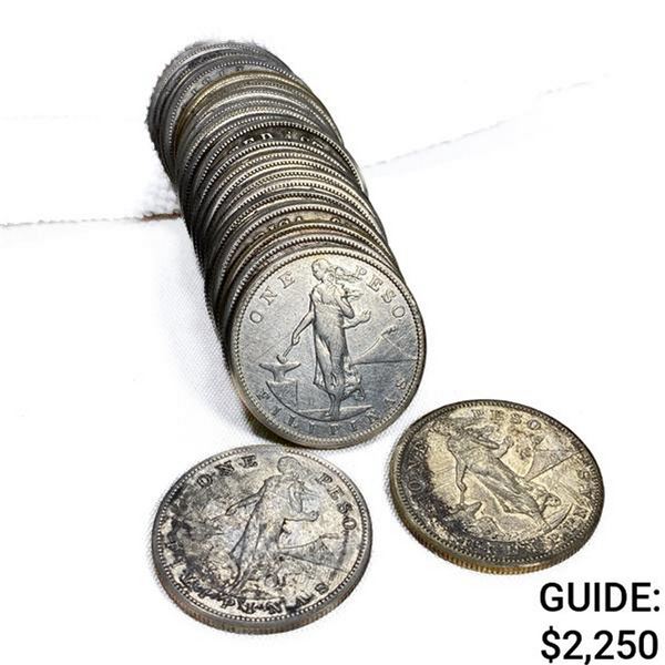 1909 US Philippines Silver Peso Roll (25 Coins)