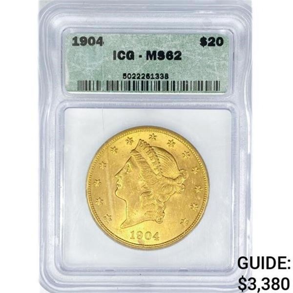 1904 $20 Gold Double Eagle ICG MS62