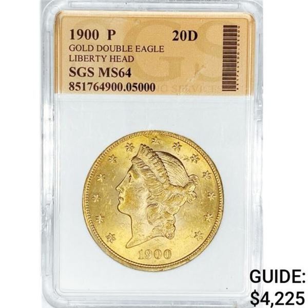 1900-P $20 Gold Double Eagle SGS MS64