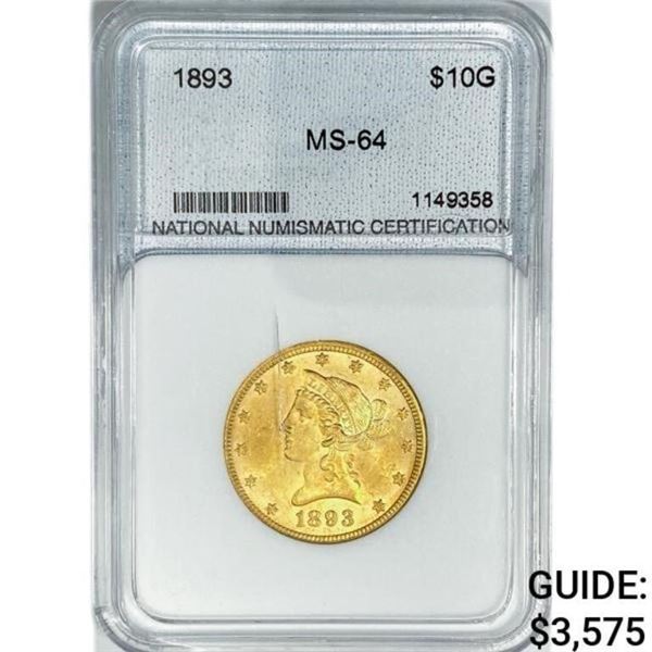 1893 $10 Gold Eagle NNC MS64