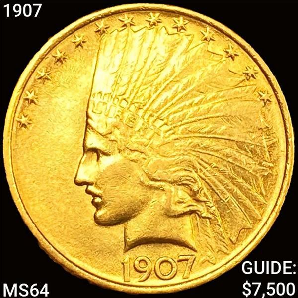 1907 $10 Gold Eagle No Motto CHOICE BU