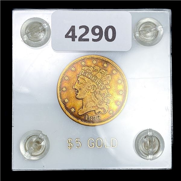 1836 $5 Gold Half Eagle NICELY CIRCULATED