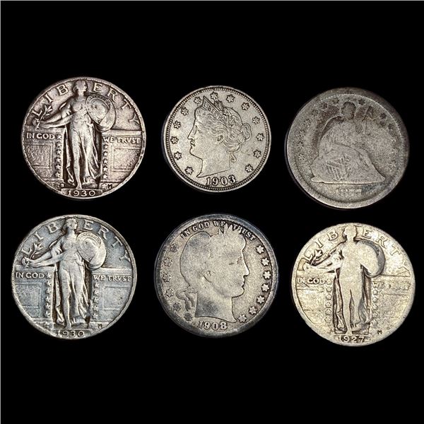 (6) Varied US Quarters (1877-S, 1903, 1908-S, 1927