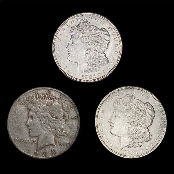 (3) US Silver Dollars ((2) 1921, 1935-S) HIGH GRAD