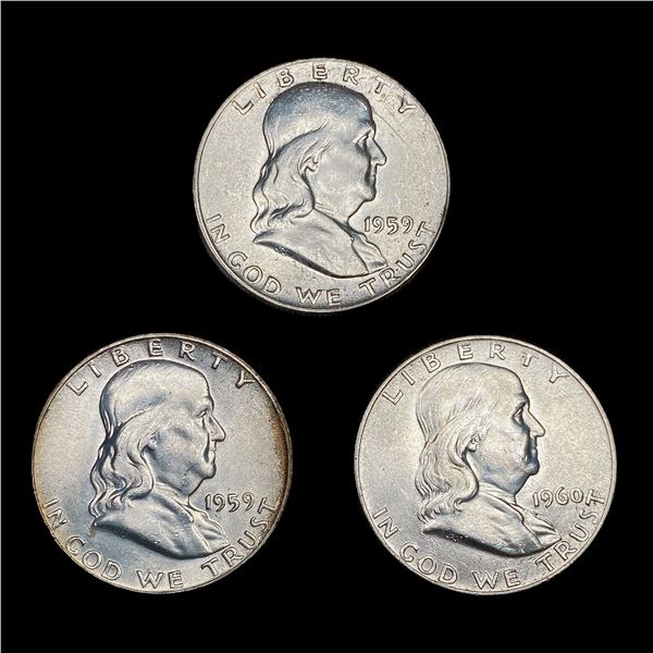 (3) Franklin Half Dollars (1959, 1959-D, 1960-D) U