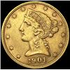 Image 1 : 1901 $5 Gold Half Eagle UNCIRCULATED