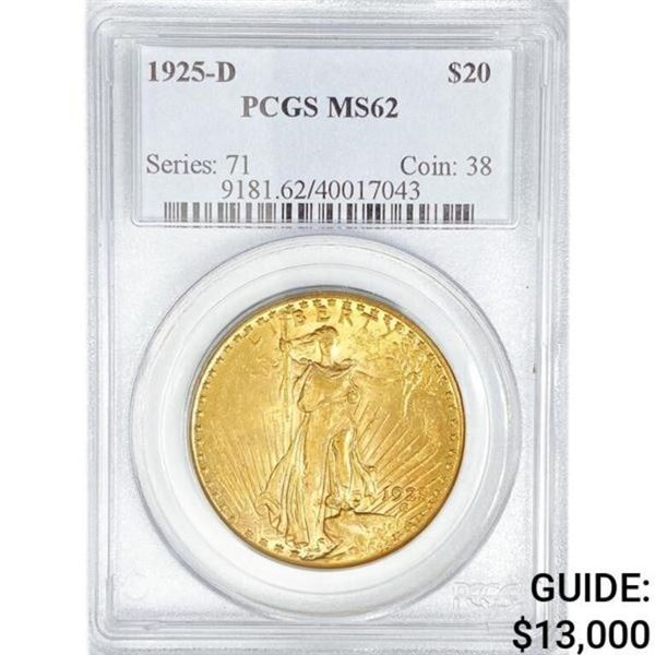 1925-D $20 Gold Double Eagle PCGS MS62