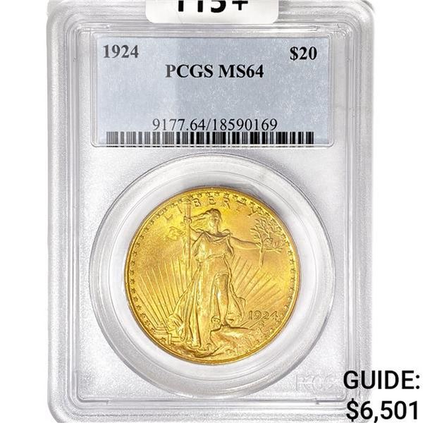 1924 SG $20 Gold Double Eagle PCGS MS64