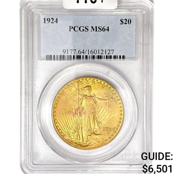 1924 SG $20 Gold Double Eagle PCGS MS64