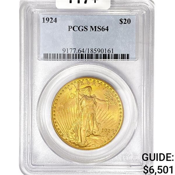 1924 SG $20 Gold Double Eagle PCGS MS64