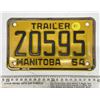 Image 1 : 1964 Manitoba Canada Vintage Trailer License Plate 20595