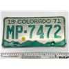Image 1 : 1971 Colorado U.S.A. Vintage License Plate MP-7472