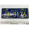 Image 1 : 82-83 P.U.C. Oregon License Plate  JA 3176