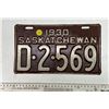 1930 Saskatchewan Canada Vintage License Plate D.2.569