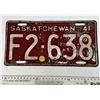 1941 Saskatchewan Canada Vintage License Plate F 2-638