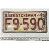 1945 Saskatchewan Canada Vintage License Plate F 9-590