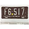 Image 1 : 1949 Saskatchewan Canada Vintage License Plate F 6-517