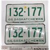 1966 Pair of Saskatchewan Canada Vintage License Plates 132-177