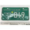 1969 Saskatchewan Canada Vintage License Plate Power Unit 819