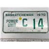 1970 Saskatchewan Canada Vintage License Plate Power Unit C 14