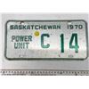 Image 1 : 1970 Saskatchewan Canada Vintage License Plate Power Unit C 14