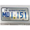 1972 Saskatchewan Canada Vintage License Plate MD 1-151